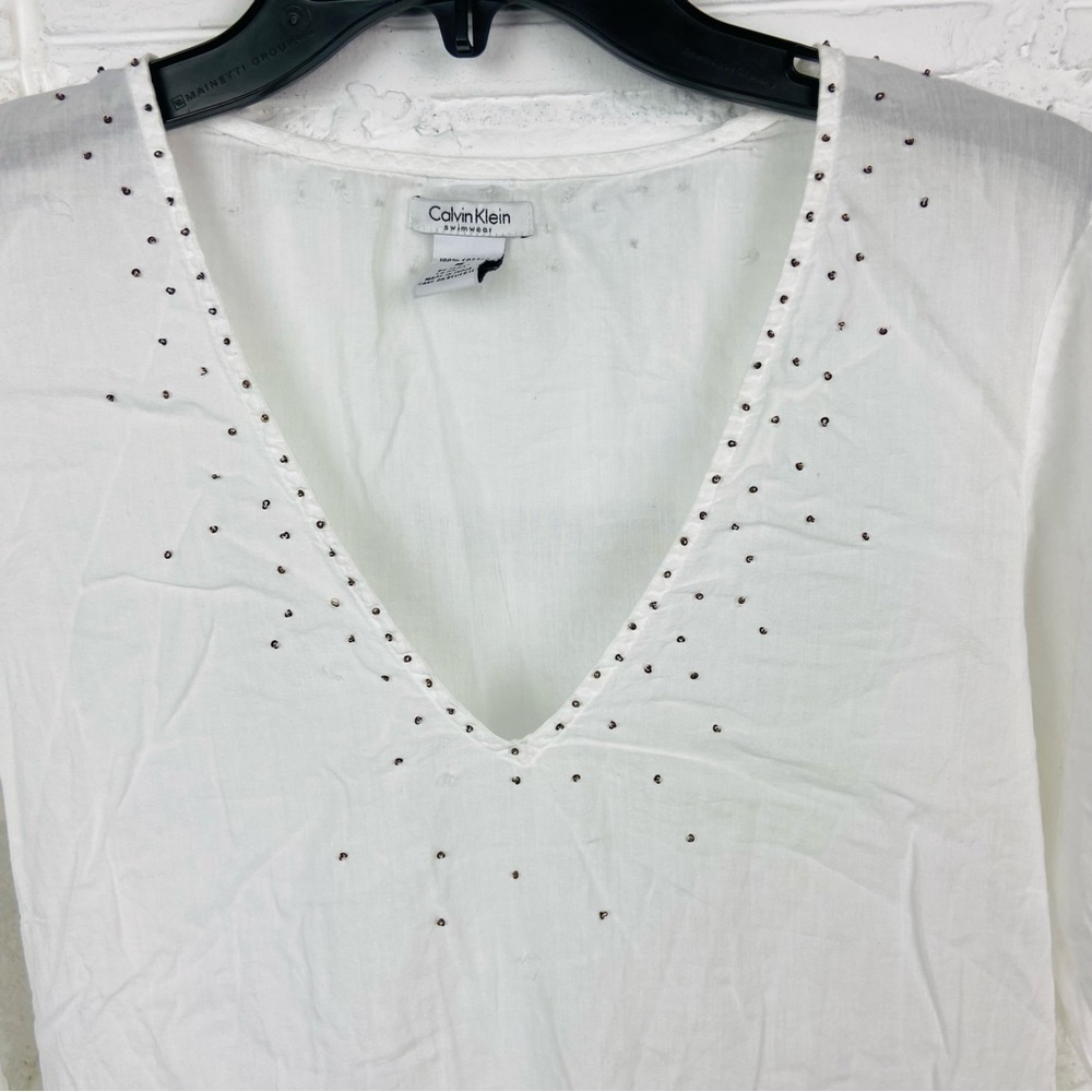 CALVIN KLEIN SWIMWEAR light weight 100% cotton beaded swimsuit coverup medium - Picture 4 of 17